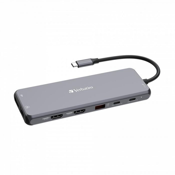 Verbatim USB-C Pro 13-Port Multiport Hub: Dual HDMI 8K, DP 8K, RJ45 1Gb/s, 3x USB-A 5Gb/s, 1x USB-A 10Gb/s, 2x USB-A 480Mb/s, 2x USB-C PD 100W Verbatim USB-C Pro 13-Port Multiport Hub: Dual HDMI 8K, DP 8K, RJ45 1Gb/s, 3x USB-A 5Gb/s, 1x USB-A 10Gb/s, 2x USB-A 480Mb/s, 2x USB-C PD 100W