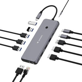 Verbatim CMH-13 Hub Multiport USB-C Pro 13 Puertos con 2x HDMI 8K, DisplayPort, Ethernet Gigabit, 6 USB-A y Carga PD