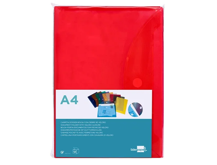 Liderpapel Carpeta dossier A4 roja con cierre de velcro Liderpapel Carpeta dossier A4 roja con cierre de velcro