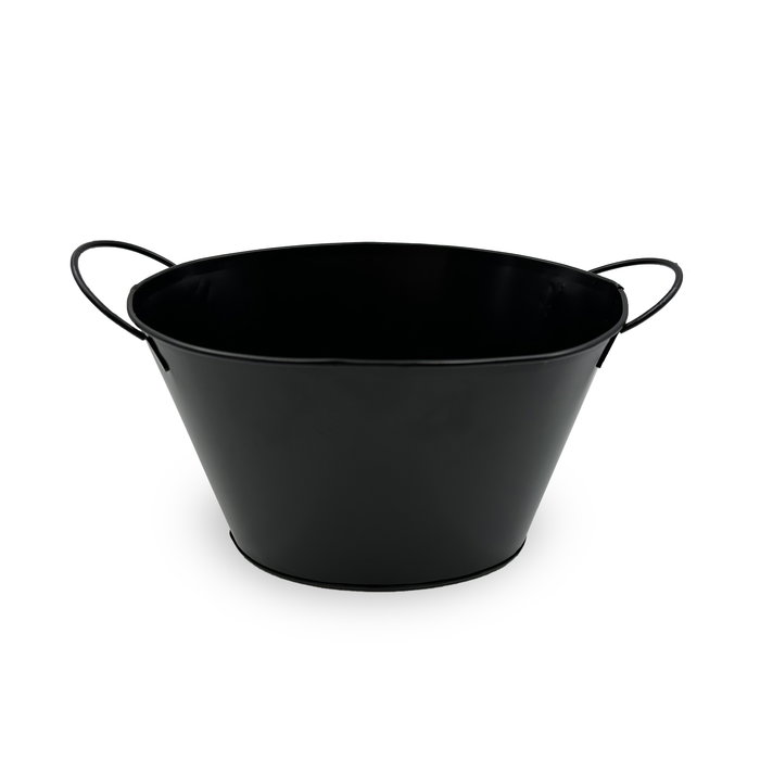 Inde Cubo Metal Ovalado con Asa Negra 28 cm Largo x 17.6 cm Ancho x 16.1 cm Alto (12 Unidades)