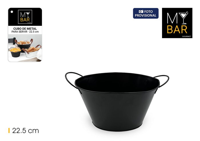 Inde Cubo Metal Ovalado con Asa Negra 28 cm Largo x 17.6 cm Ancho x 16.1 cm Alto (12 Unidades)