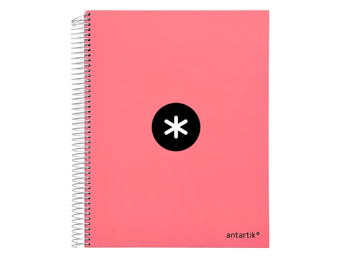 Antartik Cuaderno espiral A4 micro tapa forrada 120 hojas 90 gr cuadro 5mm 5 bandas color coral