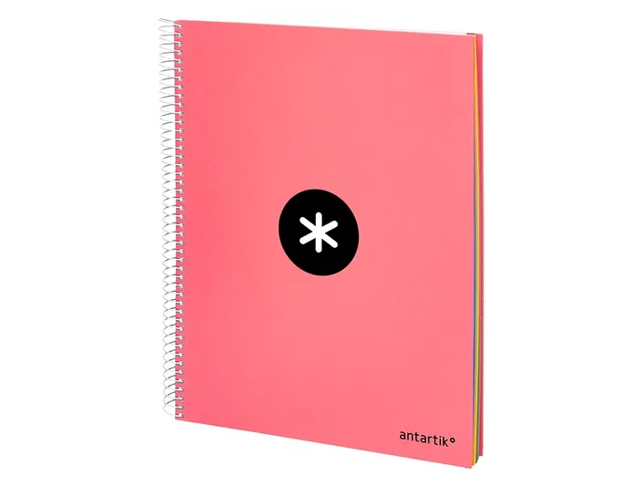 Antartik Cuaderno espiral A4 micro tapa forrada 120 hojas 90 gr cuadro 5mm 5 bandas color coral