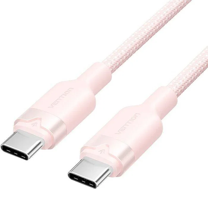 Vention Cable USB-C Macho a Macho 2.0 Trenzado 60W PD 480Mbps Carga Rápida 3A 2 Metros Color Rosa