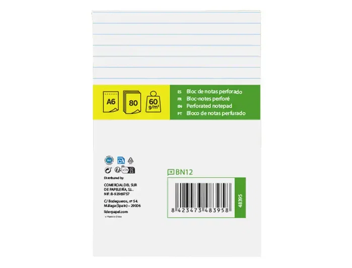 Liderpapel Bloc de notas horizontal A6 80 hojas