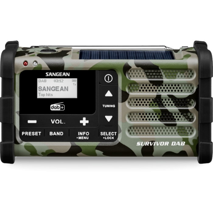Sangean MMR-88 DAB+ Camuflaje Radio de Emergencia con Manivela y Solar