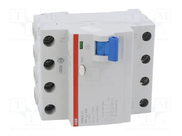 ABB F204A-63/0.3 Interruptor Diferencial de 4 Polos, 63A, 300mA ABB F204A-63/0.3 Interruptor Diferencial de 4 Polos, 63A, 300mA
