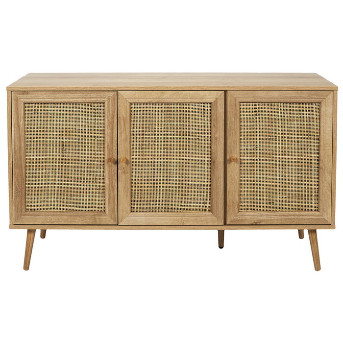 Home Deco Factory Aparador Bali 3 Puertas Madera y Ratán 115x39x70 cm Colección Natural