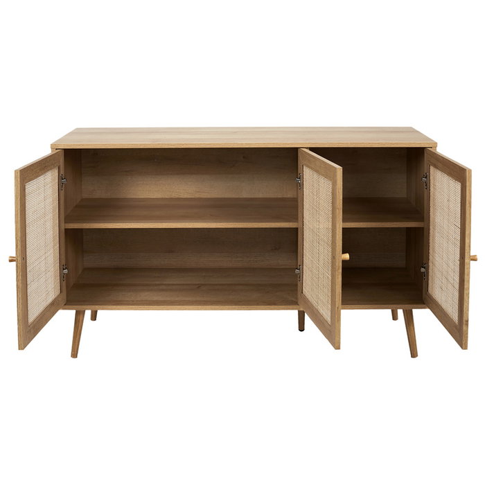 Home Deco Factory Aparador Bali 3 Puertas Madera y Ratán 115x39x70 cm Colección Natural