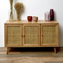 Home Deco Factory Aparador Bali 3 Puertas Madera y Ratán 115x39x70 cm Colección Natural