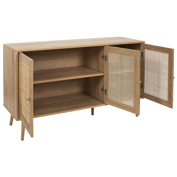 Home Deco Factory Aparador Bali 3 Puertas Madera y Ratán 115x39x70 cm Colección Natural