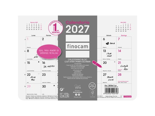 Finocam Calendario de Pared Chic 2027 con Imán Blanco Finocam Calendario de Pared Chic 2027 con Imán Blanco