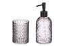 Berilo Set de 2 Dosificadores con Vaso de Vidrio 410 ml para Baño - Color Gris, Dimensiones 16x20x8 cm (Set de 12)