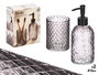 Berilo Set de 2 Dosificadores con Vaso de Vidrio 410 ml para Baño - Color Gris, Dimensiones 16x20x8 cm (Set de 12)
