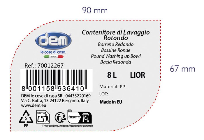 Inde Barreño Redondo "Lior", 8 Litros de Capacidad, Dimensiones 33.4 cm de Diámetro x 14.7 cm de Alto (12 Unidades)