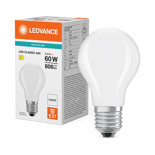 OSRAM LED Classic A 60 Filament 5.9W 840 Frosted E27, Lámpara LED clásica de filamento