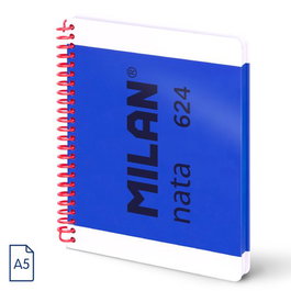 Milan Cuaderno Espiral A5 80H 95gr 5x5 mm Tapa Dura Colección Nata® 624 Since 1918 Azul