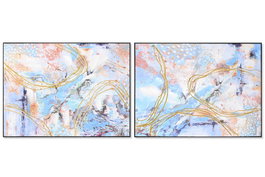 DKD Home Decor Cuadro Lienzo Abstracto de 2 Piezas en Azul y Dorado