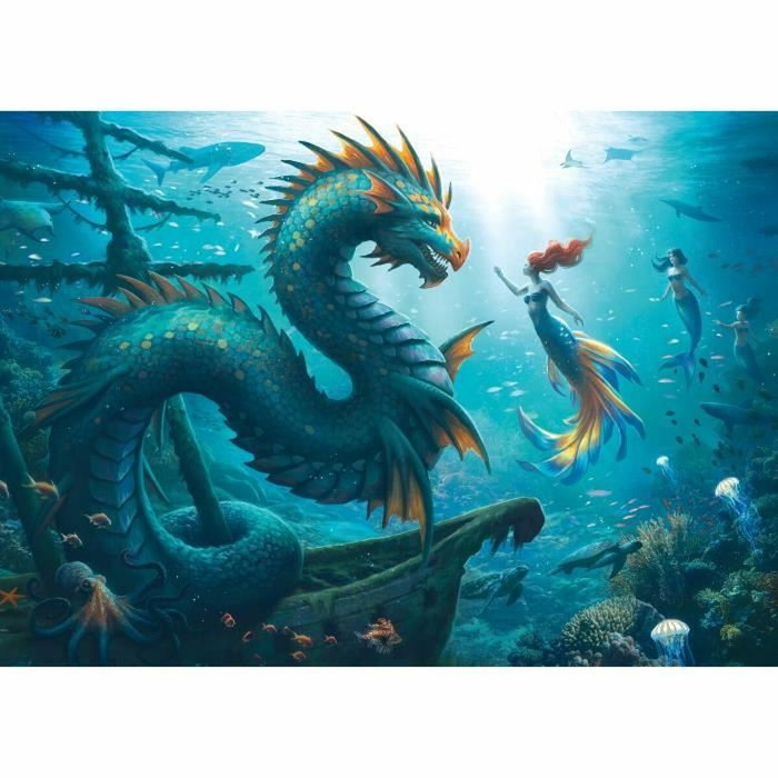 Ravensburger Rompecabezas de 1000 piezas: Dragón, sirena y tortugas de aguas profundas Ravensburger Rompecabezas de 1000 piezas: Dragón, sirena y tortugas de aguas profundas