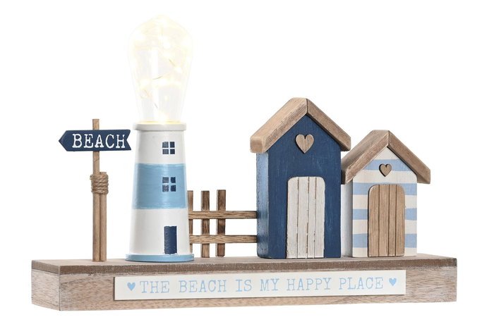 DKD Home Decor Mediterraneo Decoracion Luminosa Faro Led Mdf Azul Blanco 6.8 x 23 x 32 cm
