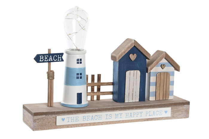 DKD Home Decor Mediterraneo Decoracion Luminosa Faro Led Mdf Azul Blanco 6.8 x 23 x 32 cm