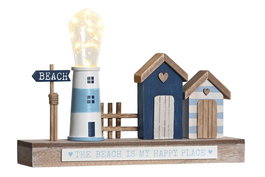 DKD Home Decor Mediterraneo Decoracion Luminosa Faro Led Mdf Azul Blanco 6.8 x 23 x 32 cm