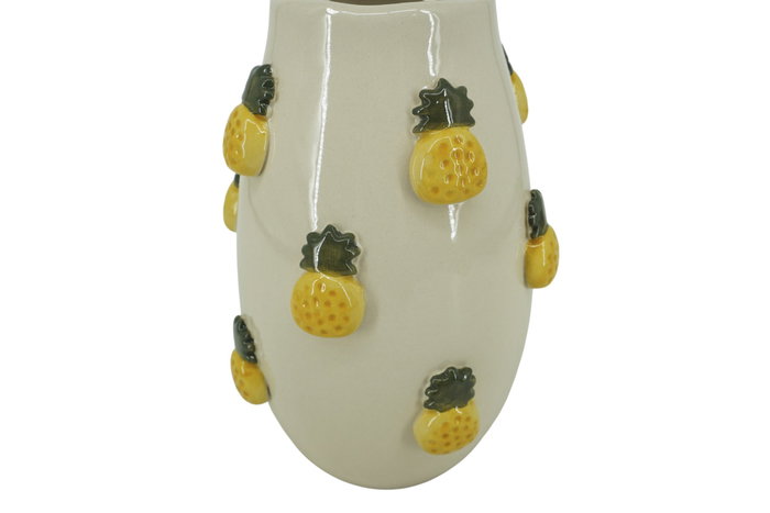 DKD Home Decor Jarrón de Gres Relieve Piñas Amarillo