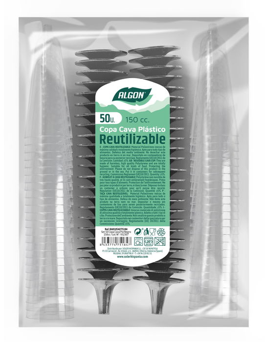 Algon Set 50 Copas Cava Pie Negro 150cc (6 Unidades)