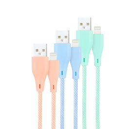 NANOCABLE 3 Cables Lightning a USB 2.0, Lightning/M-USB A/M, Mallados, Rosa, Azul y Verde, 1 m, 1 m, Lightning, USB A, Macho, Macho, Azul, Verde, Rosa