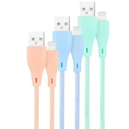 Nano Cable Cable USB 2.0 a Lightning 10.10.0401-CO1, 3 Unidades (Rosa, Azul, Verde), 1 Metro, Compatible Apple iPhone iPad