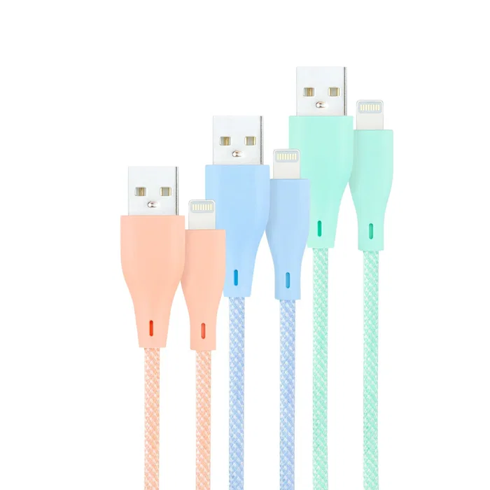 Nanocable Pack de 3 Cables 10.10.0401-CO1 USB-A Macho a Lightning Macho 1m - Colores Rosa, Verde, Azul - Compatible con iPhone, iPad