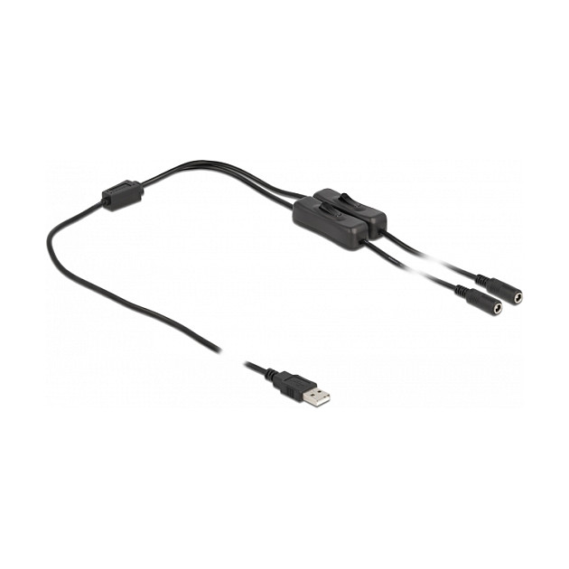 DeLOCK Cable USB Tipo-A a 2 x DC 5,5 x 2,1 mm hembra con interruptor, 1 m