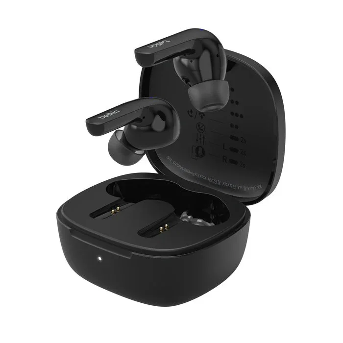 Belkin SoundForm Motion Auriculares True Wireless Stereo (TWS) Intraurales Bluetooth 5.2 con Cancelación Activa de Ruido, Micrófono, IPX5, Negro
