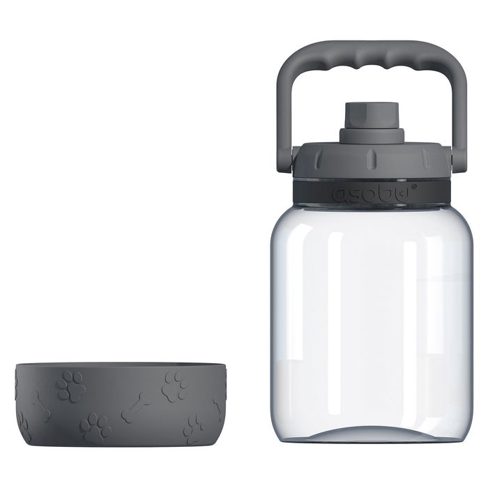 Asobu The Barkley Dog Bowl - Botella de Agua para Perros 1.5 Litros con Cuenco, Material Tritan BPA Free, Color Gris, para Interior y Exterior