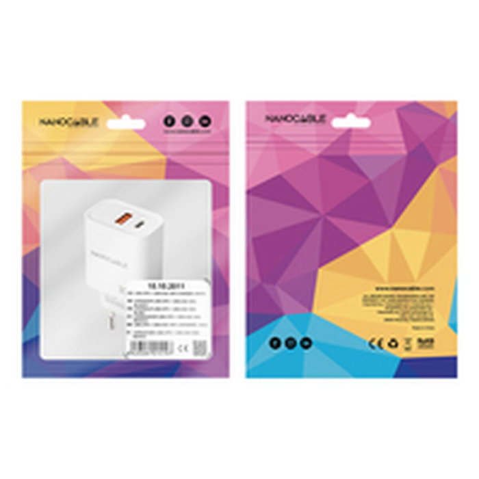 NANO CABLE Cargador de Pared 30W USB-C PD + USB-A QC Blanco NANO CABLE Cargador de Pared 30W USB-C PD + USB-A QC Blanco