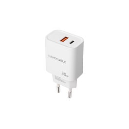 NANOCABLE CARGADOR USB-C/PD + USB-A/QC 30W BLANCO