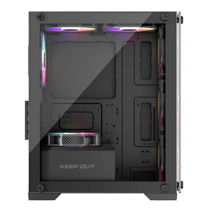 Keep Out XC-201 GLASS Caja PC Gaming Micro-ATX/ITX Negra con Cristal Templado y 4 Ventiladores ARGB, Bahías: 1x3.5", 1x2.5", Puertos: USB 3.0 y 2.0, Long. VGA 310mm