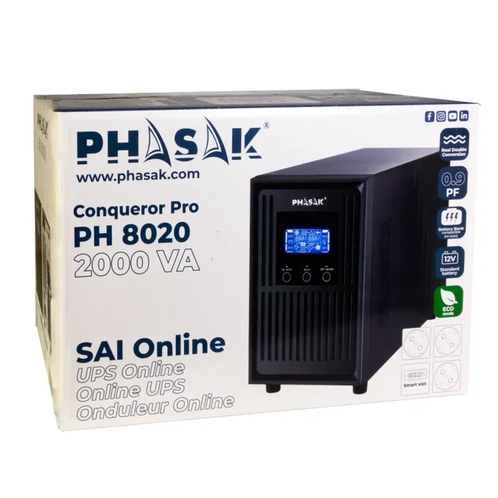 Phasak Conqueror Pro PH 8020 2000VA 1800W SAI Online LCD