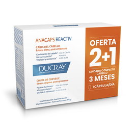Ducray Anacaps Reactiv Complemento Alimenticio 90 Cápsulas - Tratamiento Anticaída del Cabello, Vitaminas y Ampollas para Caída Reaccional