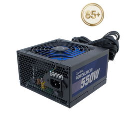 Coolbox Fuente de Alimentación ATX 550W PowerLine III, 85% Eficiencia, Certificado 80 Plus, PFC Activo, Ventilador 120mm Silencioso, Protecciones OVP/SCP
