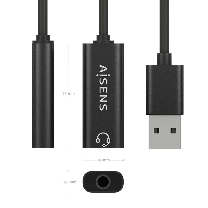 Aisens Conversor USB-A a Audio A106-0770 Jack 3,5 mm Hembra Negro Aisens Conversor USB-A a Audio A106-0770 Jack 3,5 mm Hembra Negro