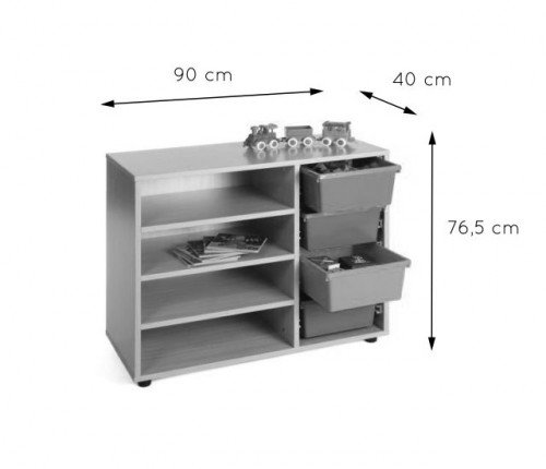 Mobeduc Mueble Bajo Estantería Cubetero 900 600212HP18 Haya Melamina 4 Estantes 765x400 mm con Cubetas