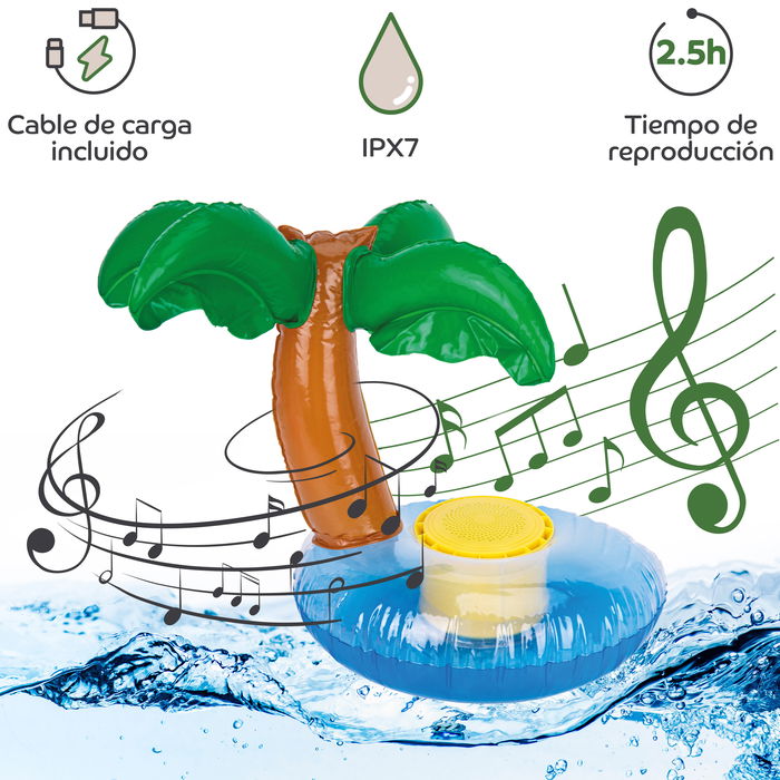 Myway Floating Speaker Palmera - Altavoz Bluetooth Flotante e Impermeable IP67 con Bomba de Aire - 3W, 2.5h Autonomía, Bluetooth 5.0, Resistente al Agua