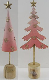 DKD Home Decor Árbol Navidad Fantasia 40 x 14 cm Rosa Palo Dorado Metal Madera (4 Unidades)