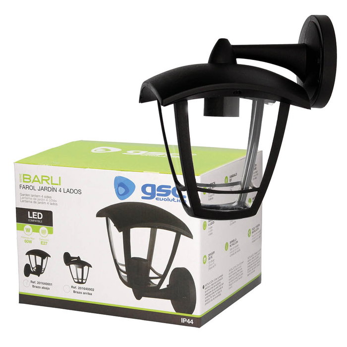 GSC Evolution Farol de jardín Serie Barli brazo arriba E27 Negro GSC Evolution Farol de jardín Serie Barli brazo arriba E27 Negro