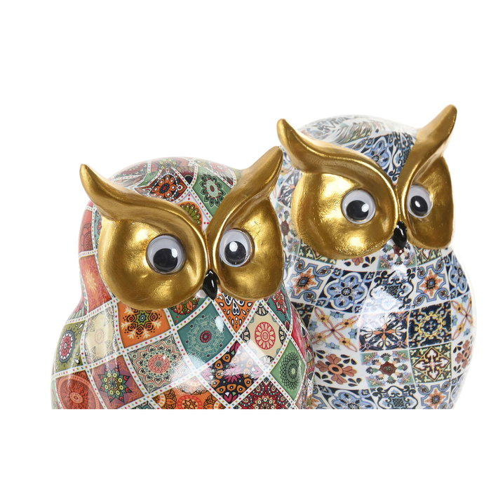 DKD Home Decor Figura de Búho en Resina Dorado (Pack de 2)