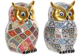 DKD Home Decor Figura de Búho en Resina Dorado (Pack de 2)