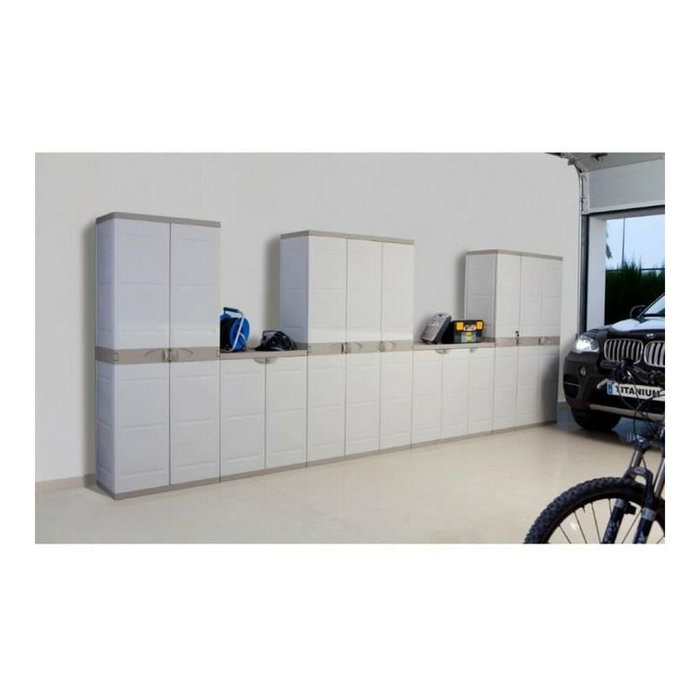 Plastiken Armario alto TITANIO con 2 puertas y 4 estantes Beige y gris pardo