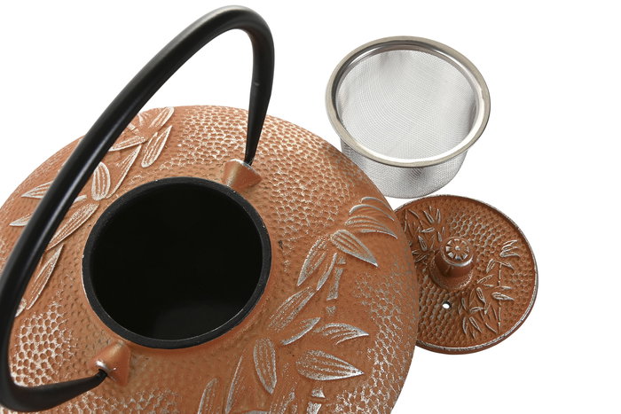 DKD Home Decor Tetera Oriental Naranja Hierro Colado Inox Set de 3 Piezas 21 x 18 x 15 cm