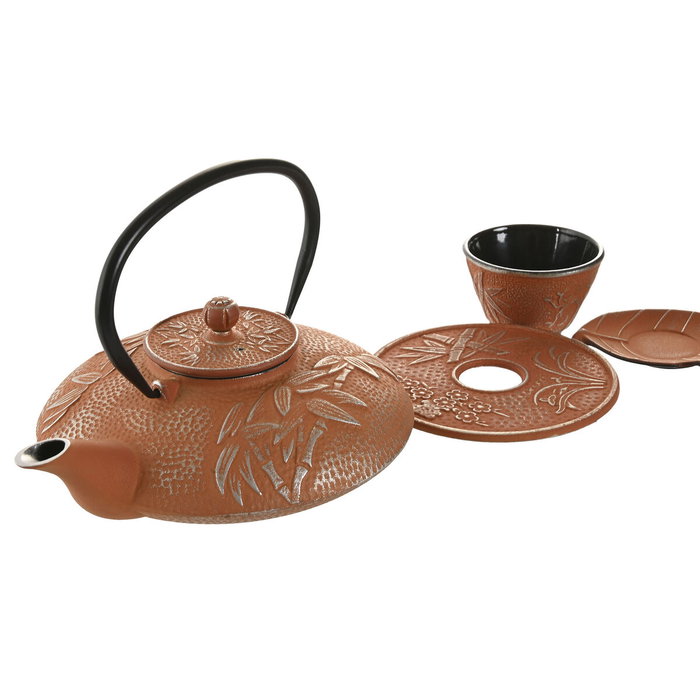 DKD Home Decor Set de 3 Teteras de Hierro Colado e Inox Naranja 800ml